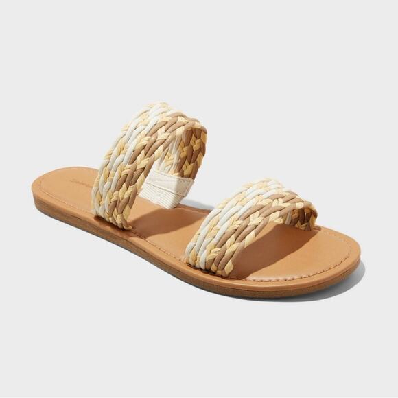 NEW TARGET UNIVERSAL THREAD White Beige Slip On Strap Flats Sandals Slides 10 - Picture 1 of 8
